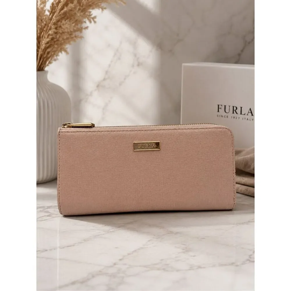 Furla Blush Pink Saffiano Leather Corner Zip Wallet Continental Wallet